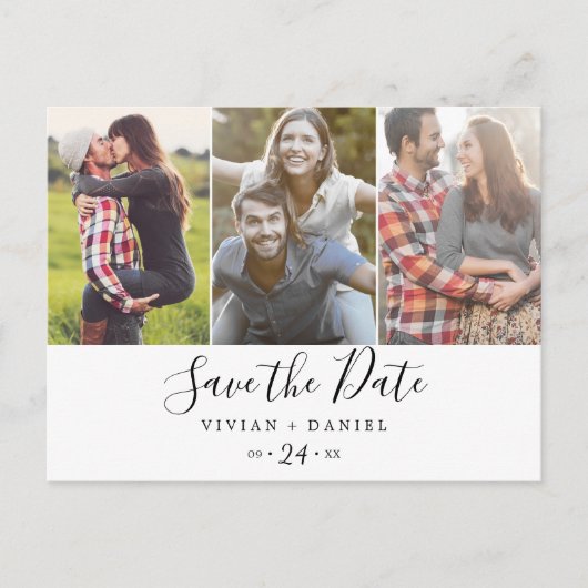 Minimalistisch 3 Foto Opslaan Datum Uitnodiging Briefkaart (Voorkant)