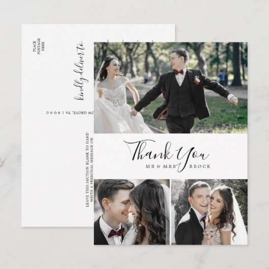 Minimalistisch 3 fotocollage Hartelijk dank voor u Briefkaart (Voorkant / Achterkant)