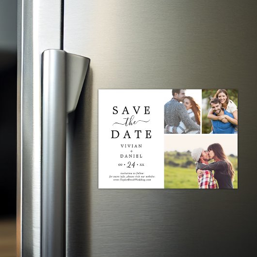 Minimalistisch 3 fotocollage sparen de Datum Magnetische Uitnodiging