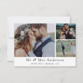 Minimalistisch 3 fotohuwelijk bedankkaart (Voorkant)