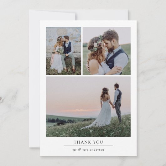 Minimalistisch 3 fotohuwelijk bedankkaart (Voorkant)