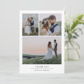 Minimalistisch 3 fotohuwelijk bedankkaart (Staand voorkant)