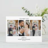 Minimalistisch 3-fotoscript bruiloft Hartelijk dan Bedankkaart (Staand voorkant)