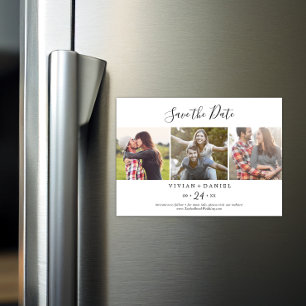 Minimalistisch 3 Fotosjabloon Opslaan datum Magnetische Uitnodiging