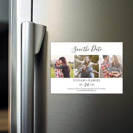 Minimalistisch 3 Fotosjabloon Opslaan datum Magnetische Uitnodiging