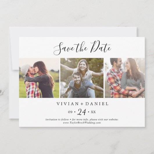 Minimalistisch 3 Fotosjabloon Opslaan datum Save The Date (Voorkant)