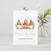 Minimalistisch 3 winter kleurrijke kerst kabouters feestdagenkaart (Staand voorkant)
