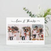 Minimalistisch 4 foto kalligrafie bruiloft bedankkaart (Staand voorkant)