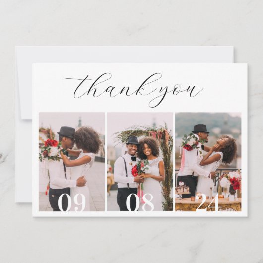 Minimalistisch 4 foto kalligrafie bruiloft bedankkaart (Voorkant)