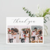 Minimalistisch 4 foto kalligrafie bruiloft bedankkaart (Staand voorkant)