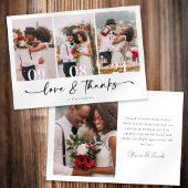 Minimalistisch 4 foto kalligrafie bruiloft bedankkaart