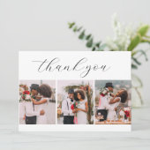 Minimalistisch 4 foto kalligrafie bruiloft bedankkaart (Staand voorkant)