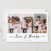 Minimalistisch 4 foto kalligrafie bruiloft bedankkaart (Voorkant)