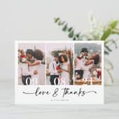 Minimalistisch 4 foto kalligrafie bruiloft bedankkaart (Staand voorkant)