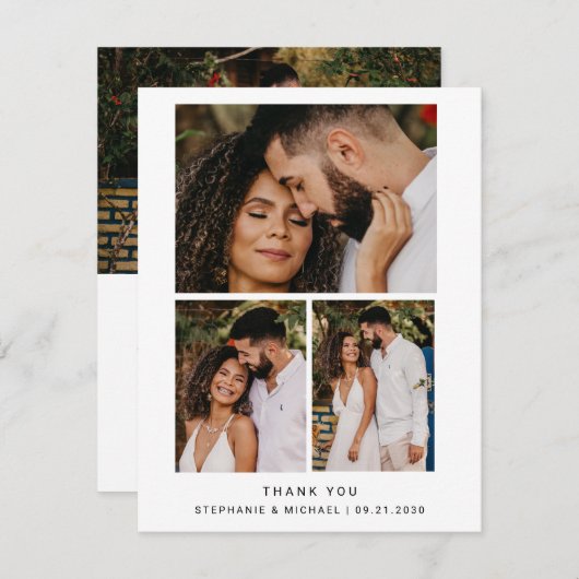 Minimalistisch 4 foto Modern Script bruiloft Bedankkaart (Voorkant / Achterkant)