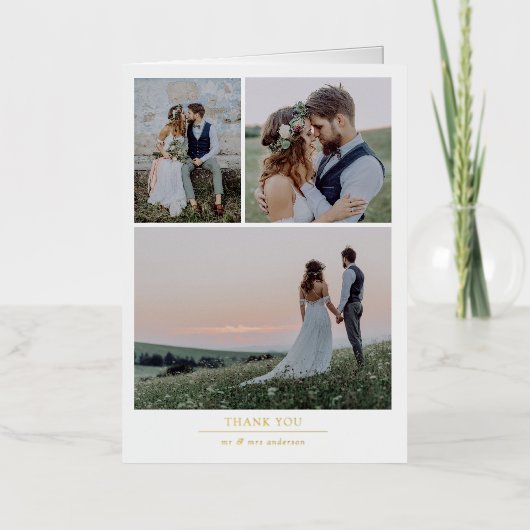 Minimalistisch 4 Fotobruiloft Hartelijk dank Folie Wenskaart (Voorkant)