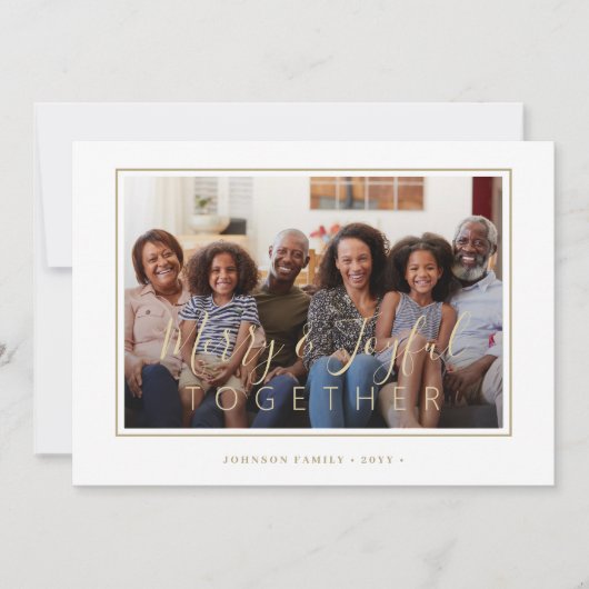 Minimalistisch 4 fotocollage gouden script kerst feestdagenkaart (Voorkant)