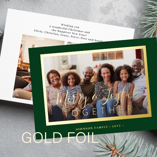 Minimalistisch 4 fotocollage gouden script kerst folie feestdagenkaart