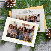 Minimalistisch 4 fotocollage gouden script kerst folie feestdagenkaart