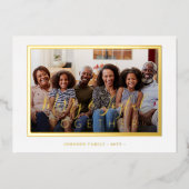 Minimalistisch 4 fotocollage gouden script kerst folie feestdagenkaart (Voorkant)