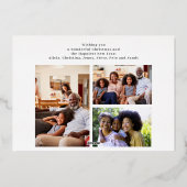 Minimalistisch 4 fotocollage gouden script kerst folie feestdagenkaart (Achterkant)