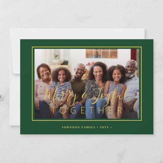 Minimalistisch 4 fotocollage groen goud Kerstmis Feestdagenkaart (Voorkant)