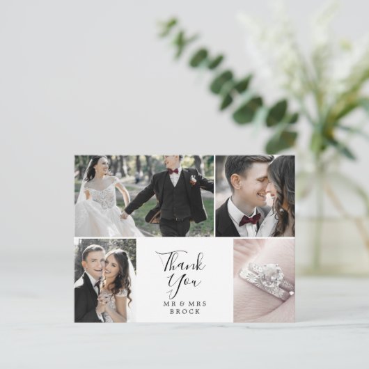 Minimalistisch 4 fotosjabloon Dank u Briefkaart (Staand voorkant)