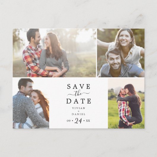 Minimalistisch 4 Fotosjabloon Opslaan datum Uitnodiging Briefkaart (Voorkant)