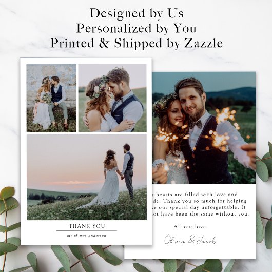 Minimalistisch 4-fotoweddenschap bedankkaart