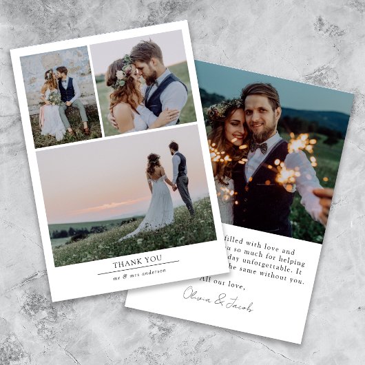 Minimalistisch 4-fotoweddenschap bedankkaart