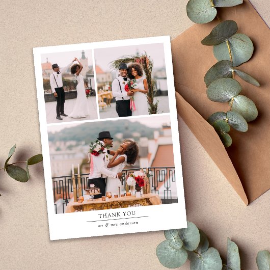 Minimalistisch 4-fotoweddenschap bedankkaart