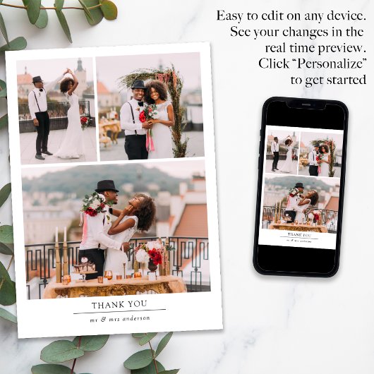 Minimalistisch 4-fotoweddenschap bedankkaart