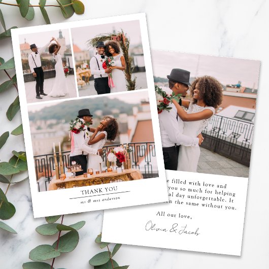 Minimalistisch 4-fotoweddenschap bedankkaart