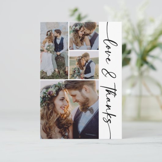 Minimalistisch 4-fotoweddenschap bedankkaart (Staand voorkant)
