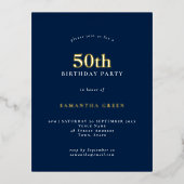 Minimalistisch 50e verjaardag Classy Navy Blue Fo Folie Uitnodiging Briefkaart (Voorkant)