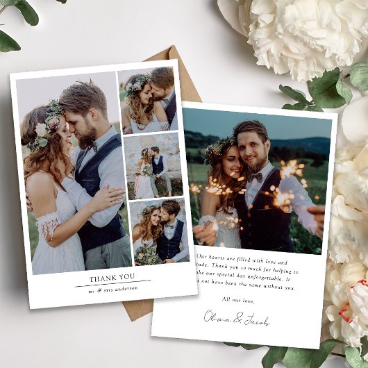Minimalistisch 5-fotoweddenschap bedankkaart