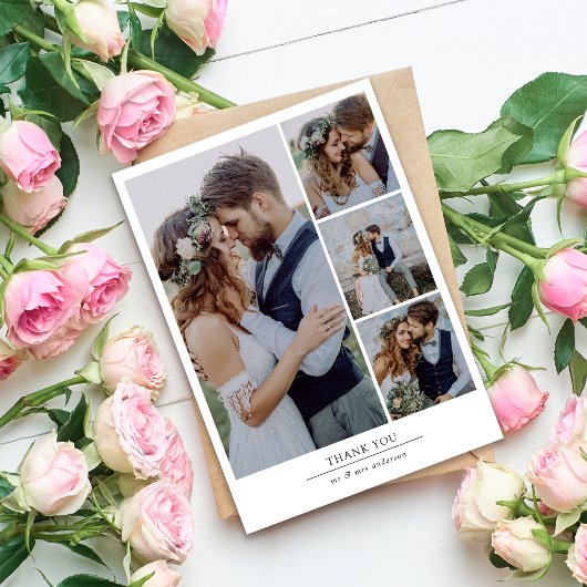 Minimalistisch 5-fotoweddenschap bedankkaart