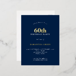 Minimalistisch 60e marineschip blauw glam folie uitnodiging briefkaart