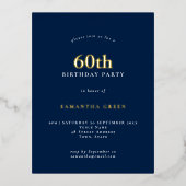 Minimalistisch 60e marineschip blauw glam folie uitnodiging briefkaart (Voorkant)