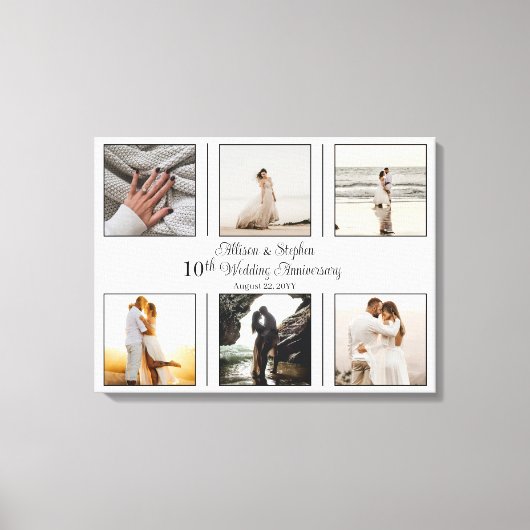Minimalistisch 6 Foto 10th Wedding Jubileum Canvas Afdruk (Voorkant)