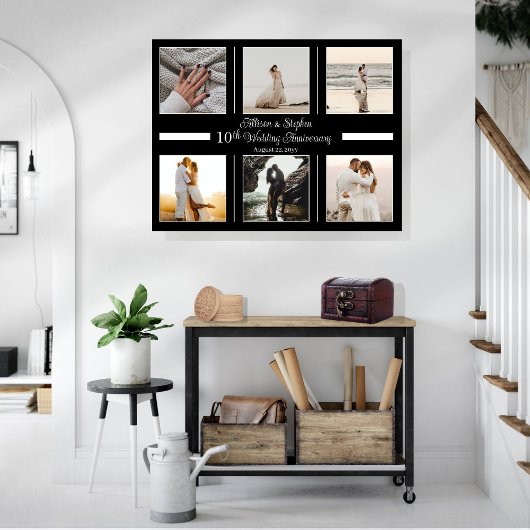 Minimalistisch 6 Foto 10th Wedding Jubileum Canvas Afdruk