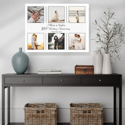 Minimalistisch 6 Foto 25th Wedding Jubileum Canvas