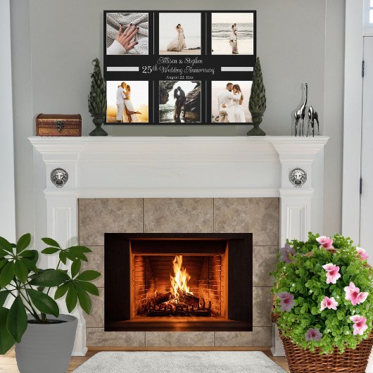 Minimalistisch 6 Foto 25th Wedding Jubileum Canvas Afdruk