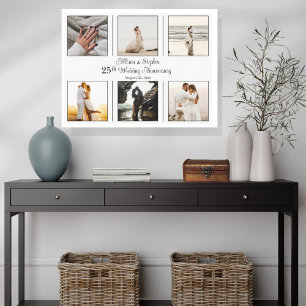 Minimalistisch 6 Foto 25th Wedding Jubileum Canvas Afdruk