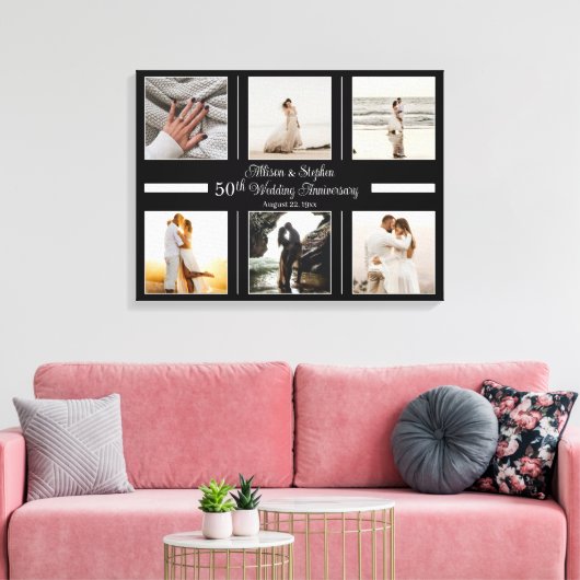 Minimalistisch 6 Foto 50th Wedding Jubileum Canvas Afdruk (Insitu (Woonkamer))