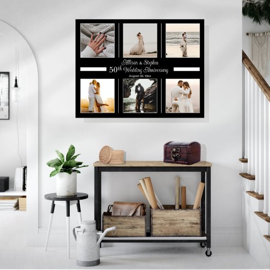 Minimalistisch 6 Foto 50th Wedding Jubileum Canvas Afdruk