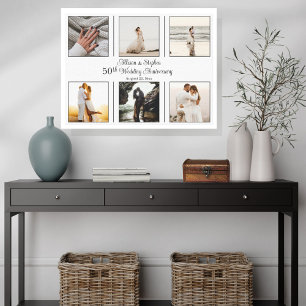 Minimalistisch 6 Foto 50th Wedding Jubileum Canvas Afdruk