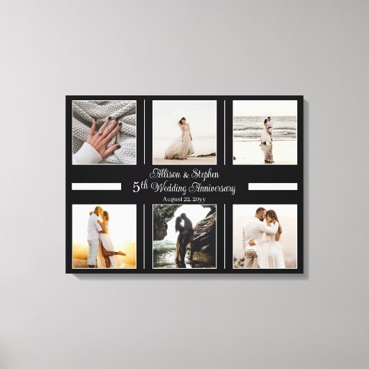 Minimalistisch 6 Foto 5th Wedding Jubileum Canvas Afdruk (Voorkant)