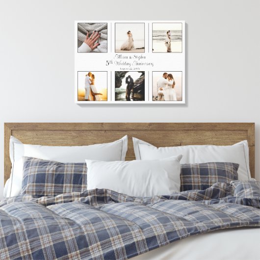 Minimalistisch 6 Foto 5th Wedding Jubileum Canvas Afdruk (Insitu (Slaapkamer))