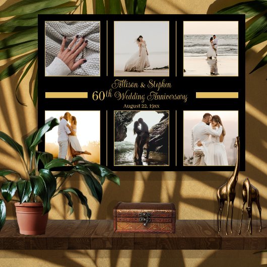 Minimalistisch 6 Foto 60th Wedding Jubileum Canvas Afdruk